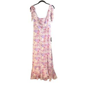 Lulu’s Women's Smocked Tie Straps Midi Dress Coastal Cowgirl Boho Floral Size M
